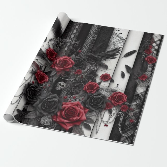 Gothic Vintage Halloween Gift Wrapping Papper Presentpapper (Utrullad)