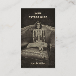 Gothic Vintage Sepia Skeleton Tatto Shop Visitkort