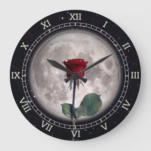 Gothic, Vintage, Victorian, Röd ros, Fantasy Stor Klocka