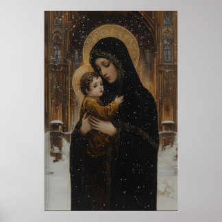 Gothic Virgin Mary and Jesus Art Christian Poster