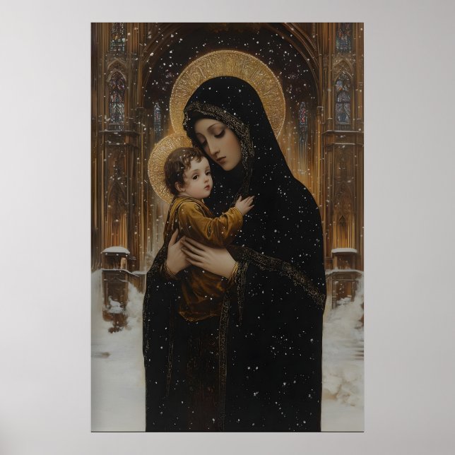 Gothic Virgin Mary and Jesus Art Christian Poster (Framsidan)