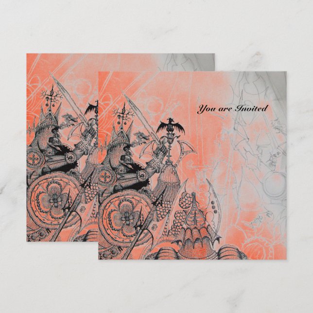 GOTHIC WARRIORS,black-white,red silver papper Inbjudningar (Fram/baksida)