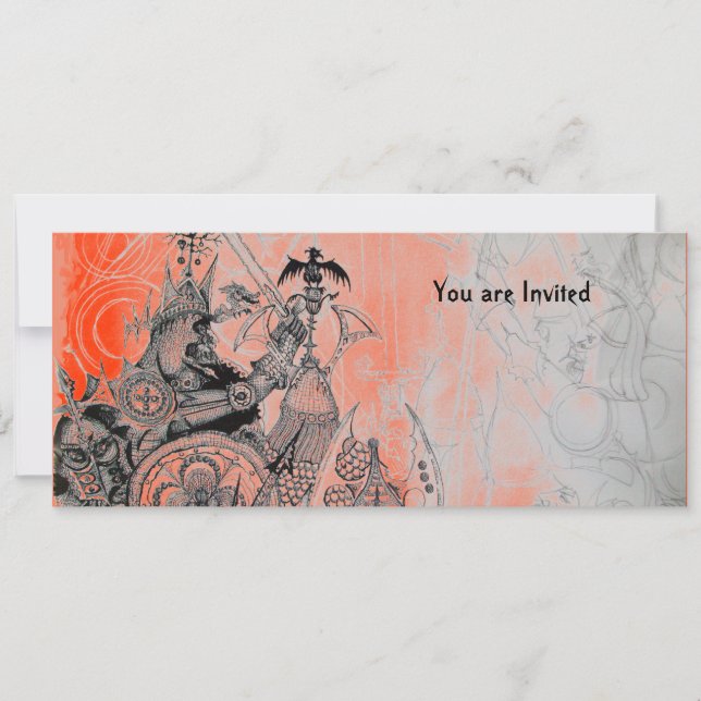 GOTHIC WARRIORS , svart, vitt och rött Inbjudningar (Framsida)