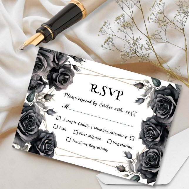 Gothic WedBlack Roses Floral RSVP-kort OSA Kort (Skapare uppladdad)