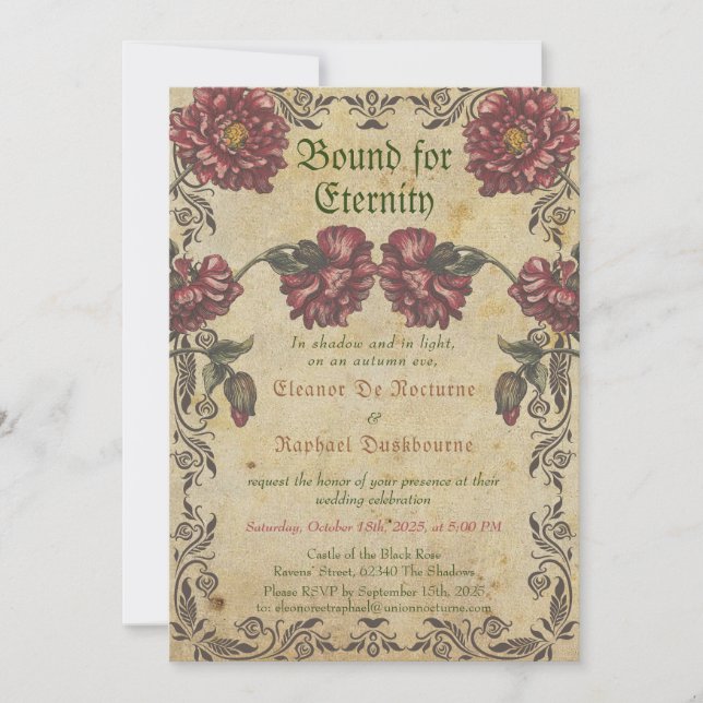 Gothic Wedding bjudande - Vintagen Mörk Flowers Inbjudningar (Framsida)