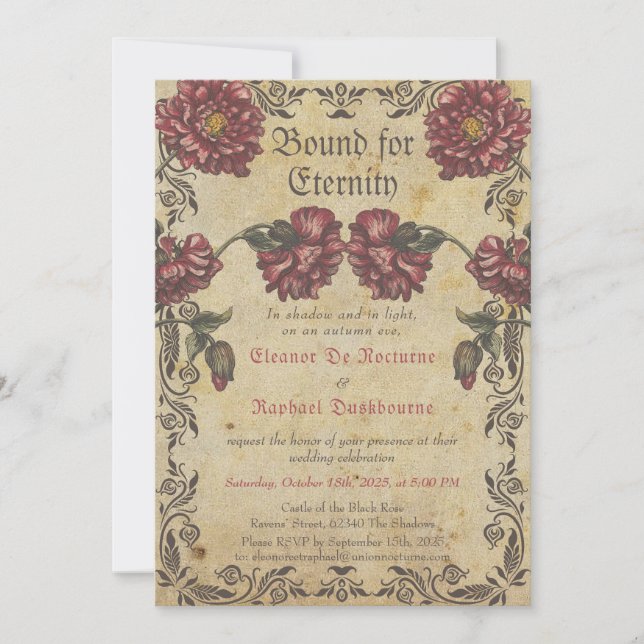 Gothic Wedding bjudande - Vintagen Mörk Flowers Inbjudningar (Framsida)
