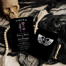 Gothic Wedding-inbjudan Skeletons Black