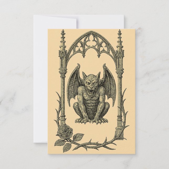 Gothic Wedding Invitation – Gargoyle (AI-Gen) Inbjudningar (Framsida)
