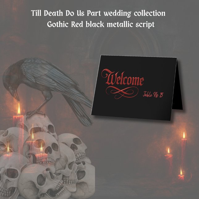 Gothic Welcome Bord Card - Red Metallic Script Tack Kort (Skapare uppladdad)