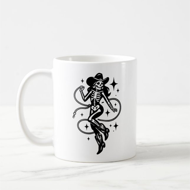 Gothic Western Cowgirl Skeleton Mug Kaffemugg (Vänster)