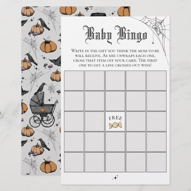 Gothic White Baby Bingo Baby Shower Game (Fram/baksida)