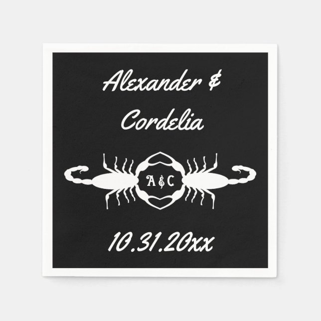 Gothic White Bröllop Scorpions Anpassningsbar Mono Pappersservett (Framsidan)