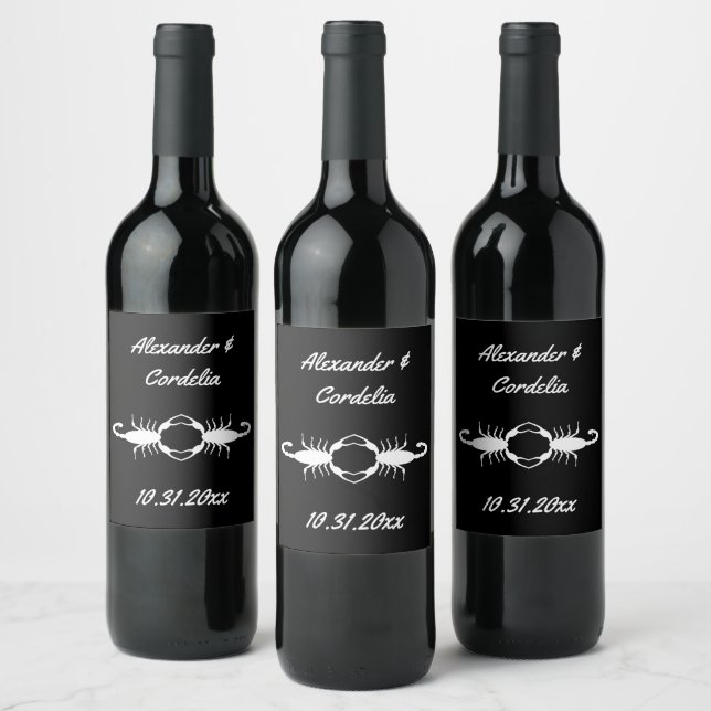 Gothic White Wedding Scorpions Anpassad Vinflaska Etikett (Flaskor)