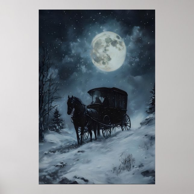 Gothic Winter Horse Carriage Print, Dark Victorian Poster (Framsidan)