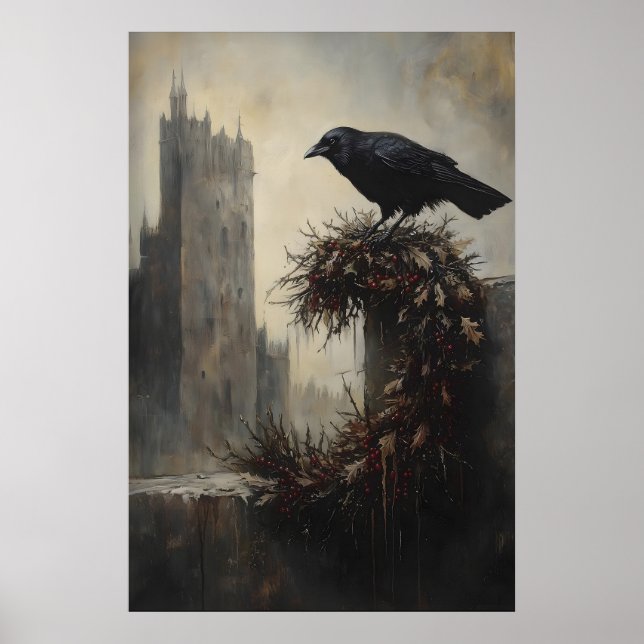 Gothic Winter Raven Crow Xmas Wreath Art Poster (Framsidan)