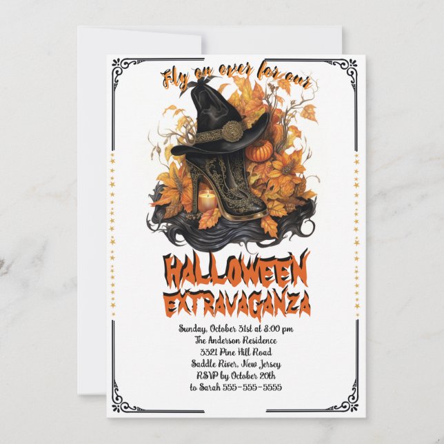 Gothic Witch Boots Haloween Inbjudningar (Framsida)