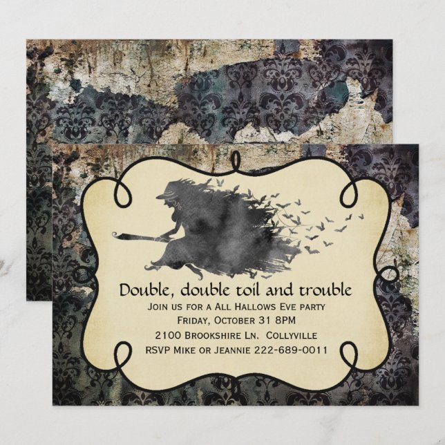 Gothic Witch-inbjudan Halloween fest Inbjudningar (Fram/baksida)