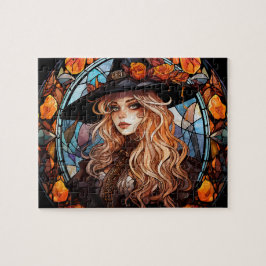 Gothic Witch-lagat glas Halloween Jigszle-pussel Pussel