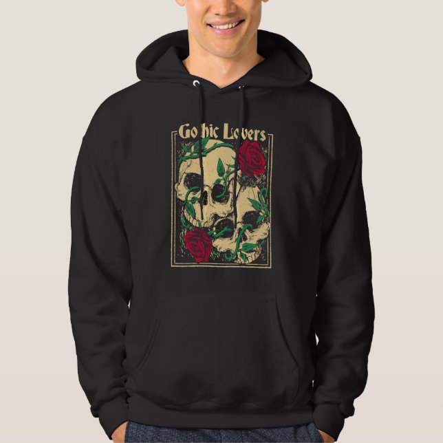 Gothic  Witch Pagan Wiccan Wicca Roses & Skulls Hoodie (Framsida)
