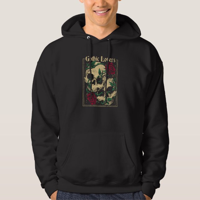 Gothic Witch Pagan Wiccan Wicca Roses & Skulls Hoodie (Framsida)