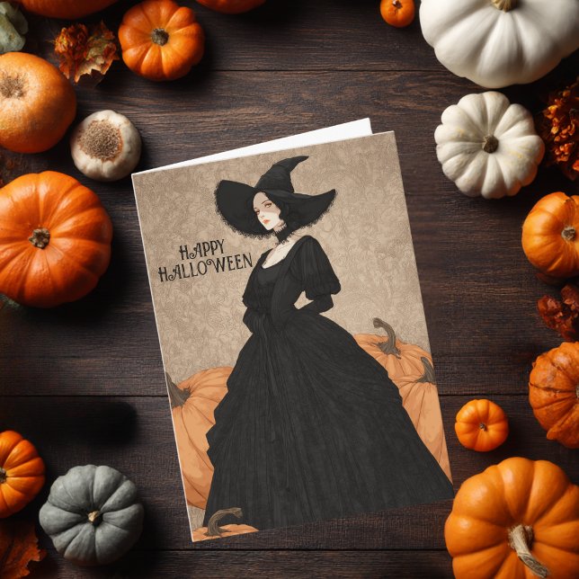 Gothic Witch Pumpkin Halloween Elegant Art nouveau Kort (Skapare uppladdad)