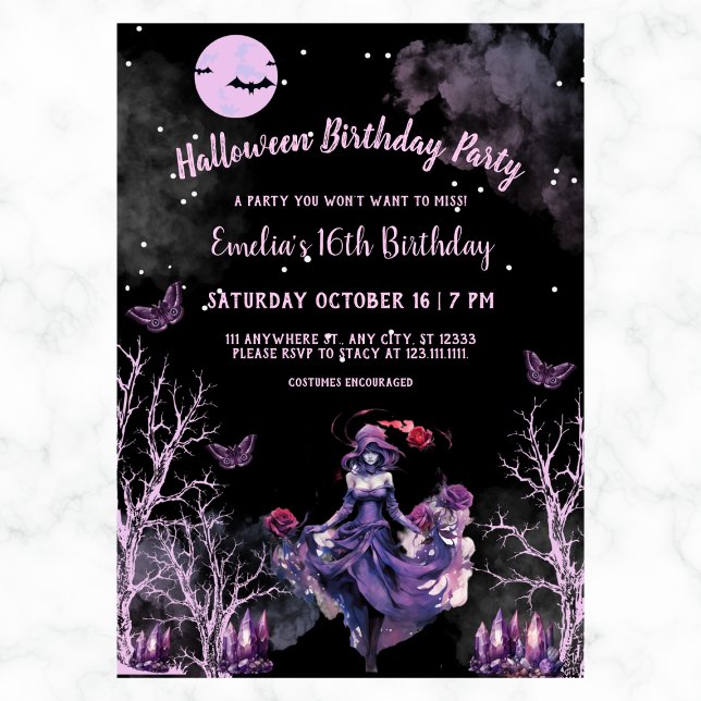 Gothic Witch Ro Girl 16:e Halloween Birthday Inbjudningar (Skapare uppladdad)