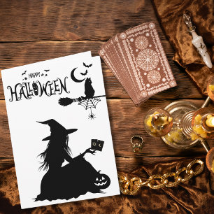 Gothic Witch Tarot Cute Cat Halloween Photo Kort