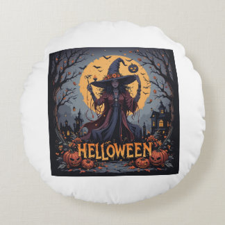 Gothic Witch under hela månen - Mörk Halloween Rund Kudde