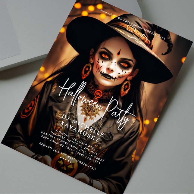 Gothic Witch Vuxen Halloween fest Black Orange Inbjudningar (Gothic Witch Adult Halloween Party Black Orange Invitation
)