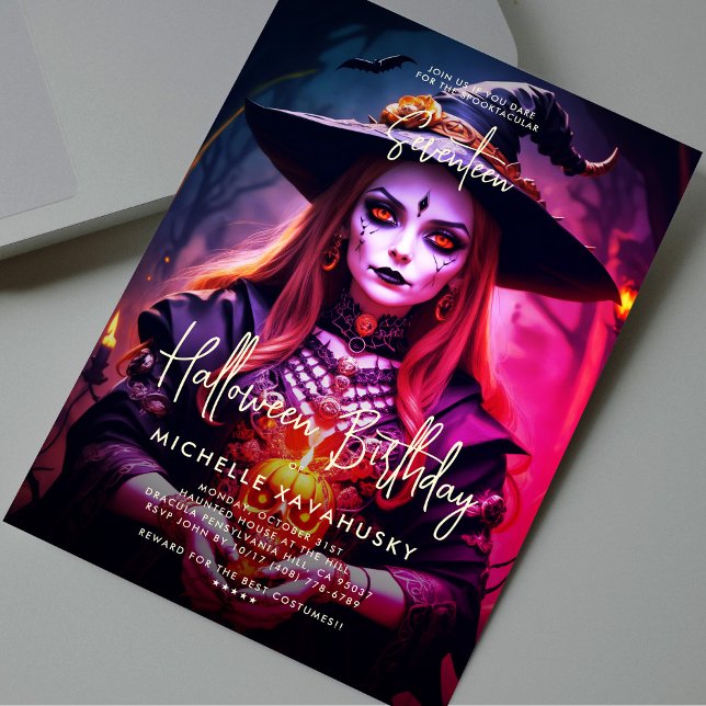 Gothic Witch Vuxen Halloween Födelsedagsfest Inbjudningar (Gothic Witch Adult Halloween Birthday Party Invitation
)