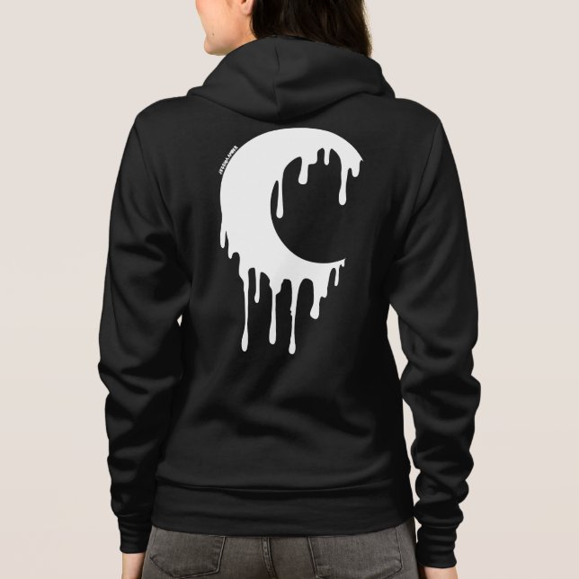 Gothic Witch White Dripping Måne Silhouette T Shirt (Baksida)