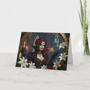 Gothic Woman and Flowers Birthday Kort