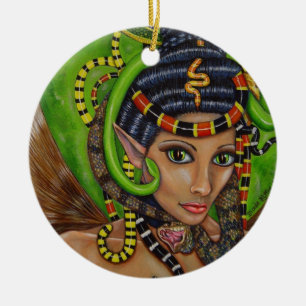 Gothic Woman Girl Snakes in Hair Scary Creepy Julgransprydnad Keramik