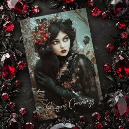 Gothic Woman med svart julkort för katt Tack Kort