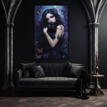 Gothic Woman med svart katt