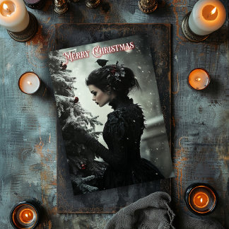 Gothic Woman med Träd-julkort Anteckningskort