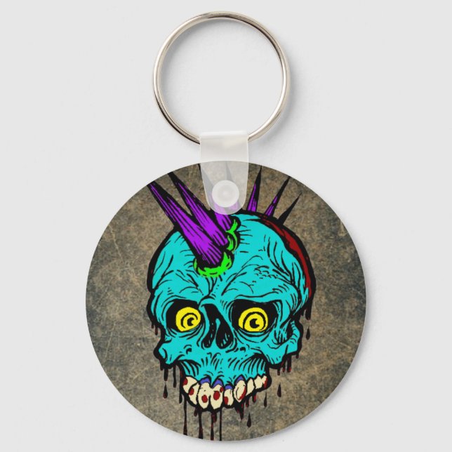 Gothic Zombie Punk Skull Nyckelring (Framsida)