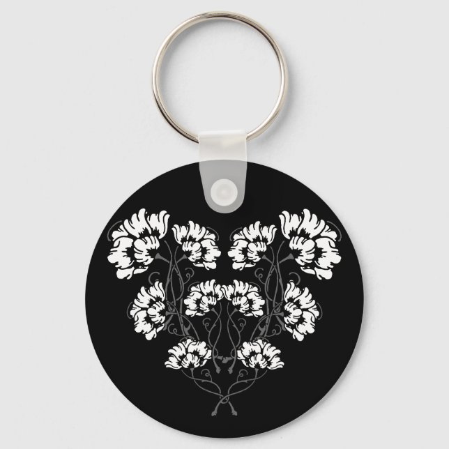 Gothisk Art Nouveau Blom Hjärt Nyckelring (Framsida)