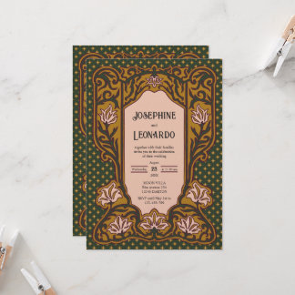 Gothisk Art Nouveau - Grön & Gul Inbjudningar