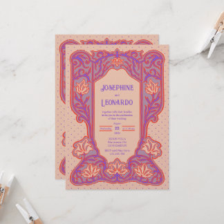Gothisk Art Nouveau - Lila & Rosafärgad Inbjudningar