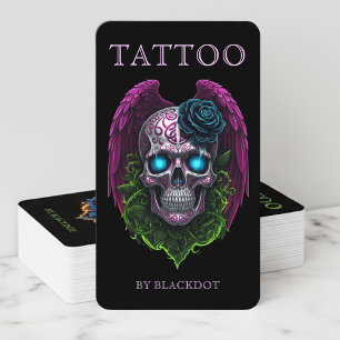 Gothisk Bevingad Skalle Modern Tatueringstudio QR- Visitkort