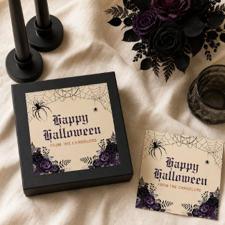 Gothisk blomhalloween med anpassat namn för gäst fyrkantigt klistermärke