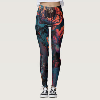 Gothisk blomster glitter neon blomster leggings