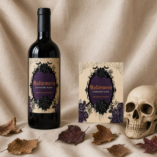 Gothisk blomster-Halloween med anpassat namn Vinflaska Etikett