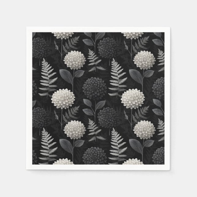Gothisk Dahlia och Fern Sömlöst Träsnittmönster Pappersservett (Framsidan)