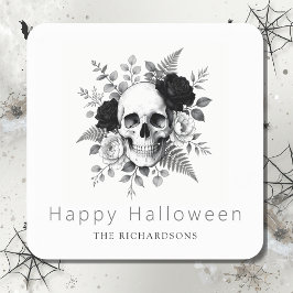 Gothisk Dödskalle Blommig Halloween Fyrkantigt Klistermärke