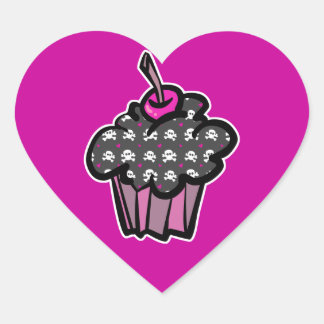 gothisk dödskalle korslagda ben cupcake hjärtformat klistermärke