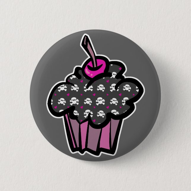 gothisk dödskalle korslagda ben cupcake knapp (Framsida)
