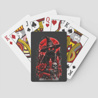 Gothisk häxa svart katt Halloween dödskalle ljus D Casinokort