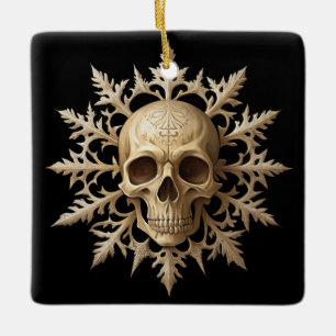 Gothisk snowflake och skalle julgransprydnad keramik